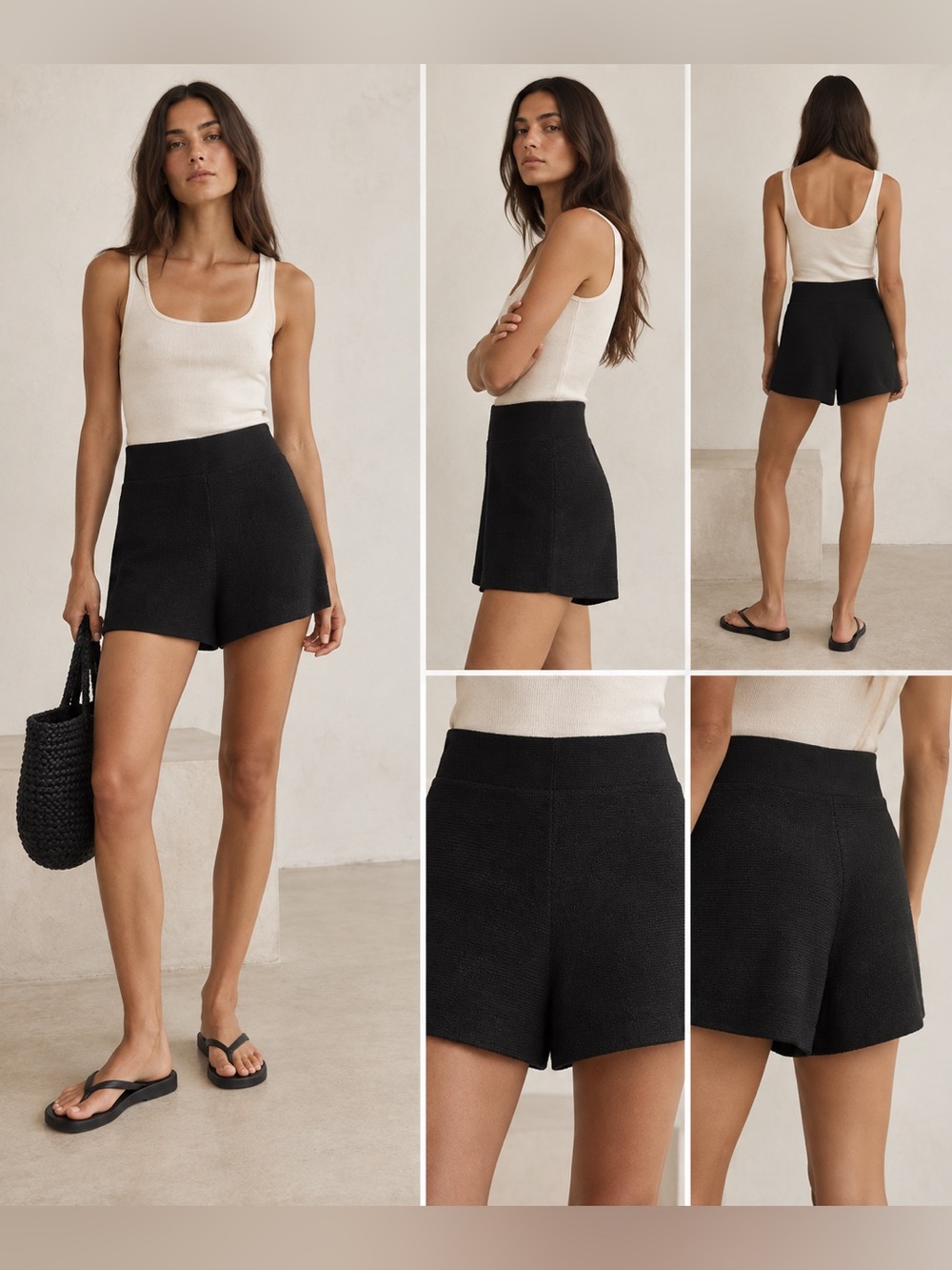 St. Agni Spencer Linen Knit Shorts Black Size M